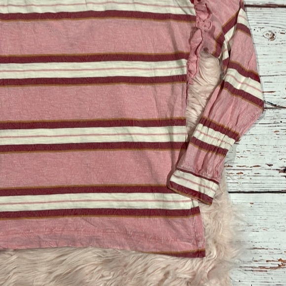 Anthropologie Pilcro Ruffled Open Back Pink Stripe Long Sleeve Cotton Top - Picture 9 of 12
